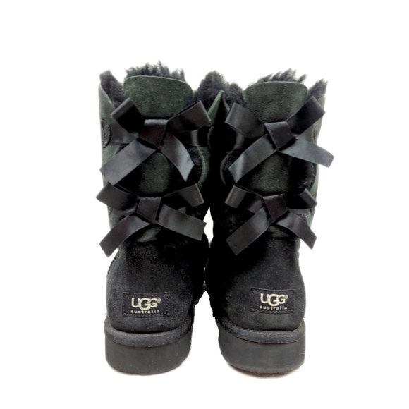 *SOLD*UGG - Black Suede Womens Size 11 Bailey Bow II Boots - Picture 10 of 13